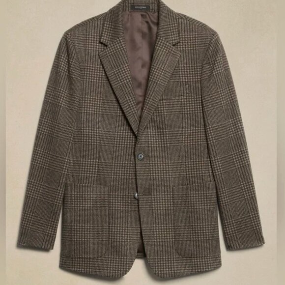 NWOT Banana Republic Tailored Fit Brown Glen Plaid Jacket Blazer - Picture 6 of 16